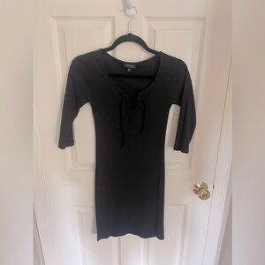 Topshop black lace up ribbed dress size 4